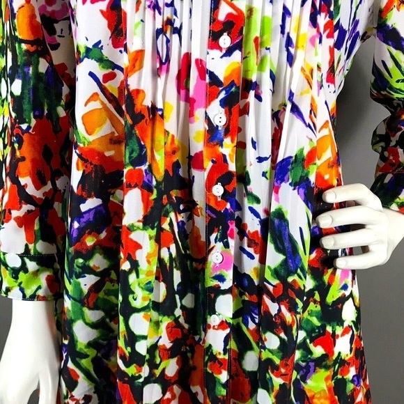 CHELSEA & THEODORE White Multicolor Abstract Ruffle Blouse Size M - Picture 4 of 7